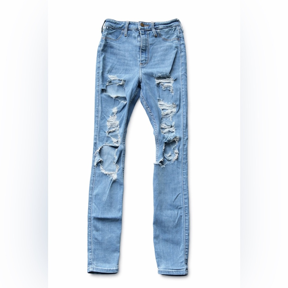 Hollister Curvy Ultra High-Rise Jeans Size 3S 26x26 Blue Distressed Skinny